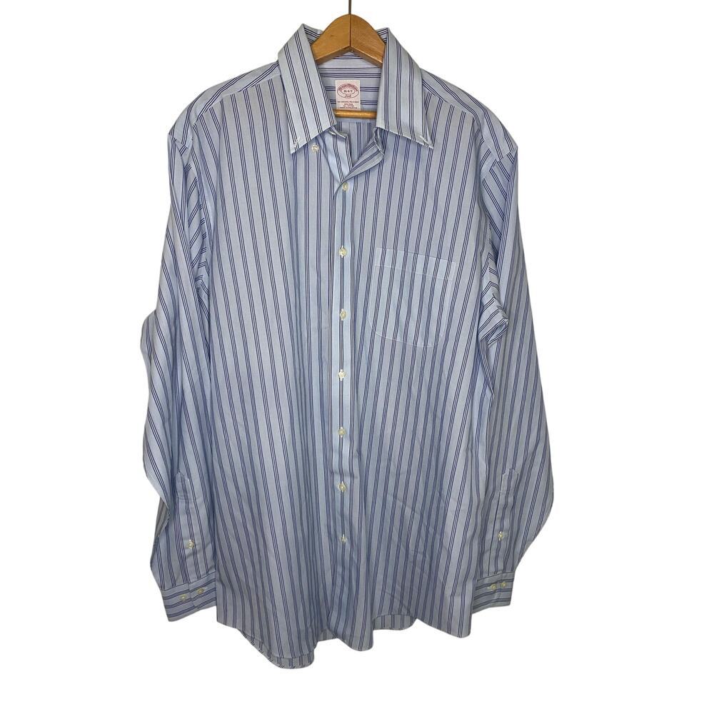 Brooks Brothers‎ 346 16 6/7 White Blue Striped Men’s Dress Shirt Business XL